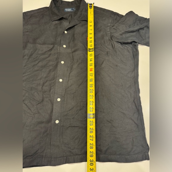 VTG Polo Ralph Lauren Camp Shirt Men XL Black Silk Linen Loop Collar Red Pony - Picture 8 of 8